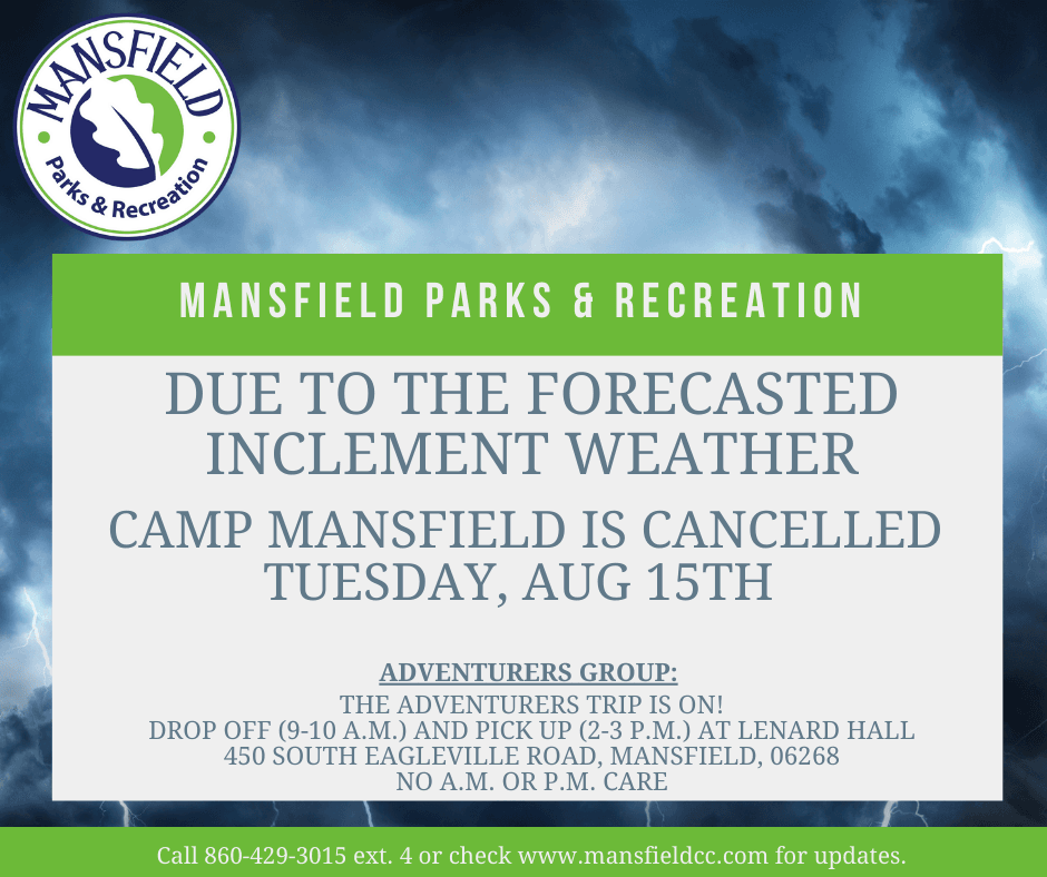 Camp Mansfield inclement Weather Announcement Facebook Post