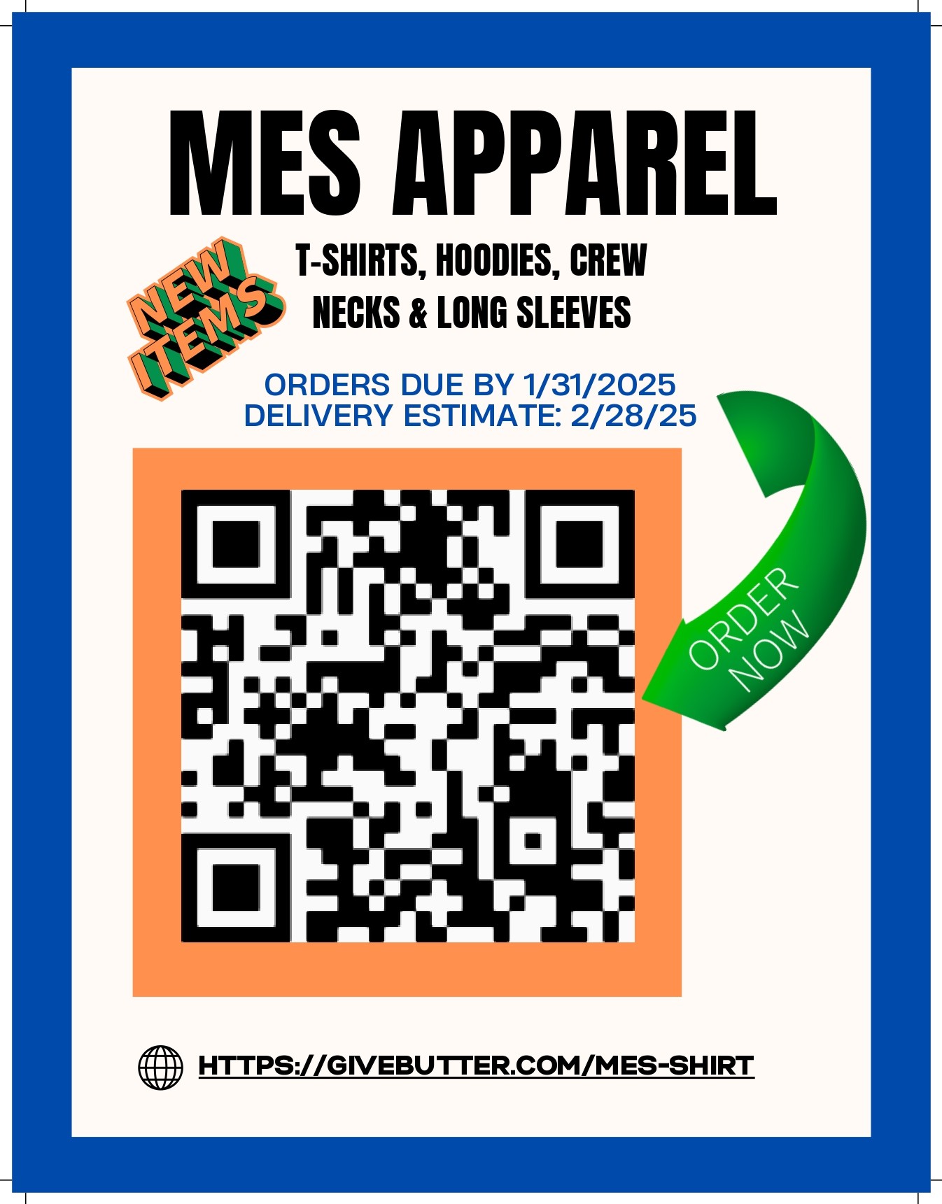 MES Apparel January 2025 Bulk Order Flyer