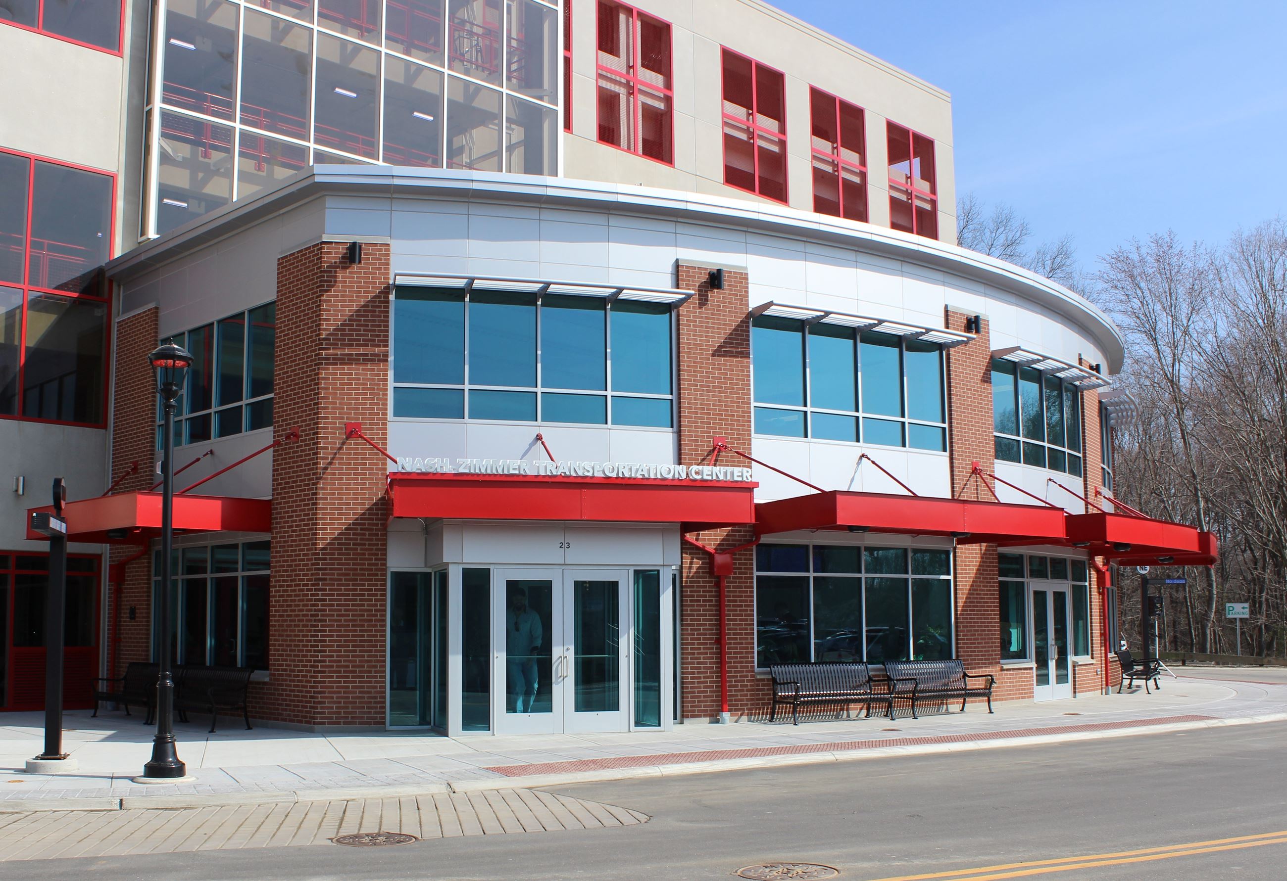 Exterior of the Nash-Zimmer Transportation Center in Downtown Storrs