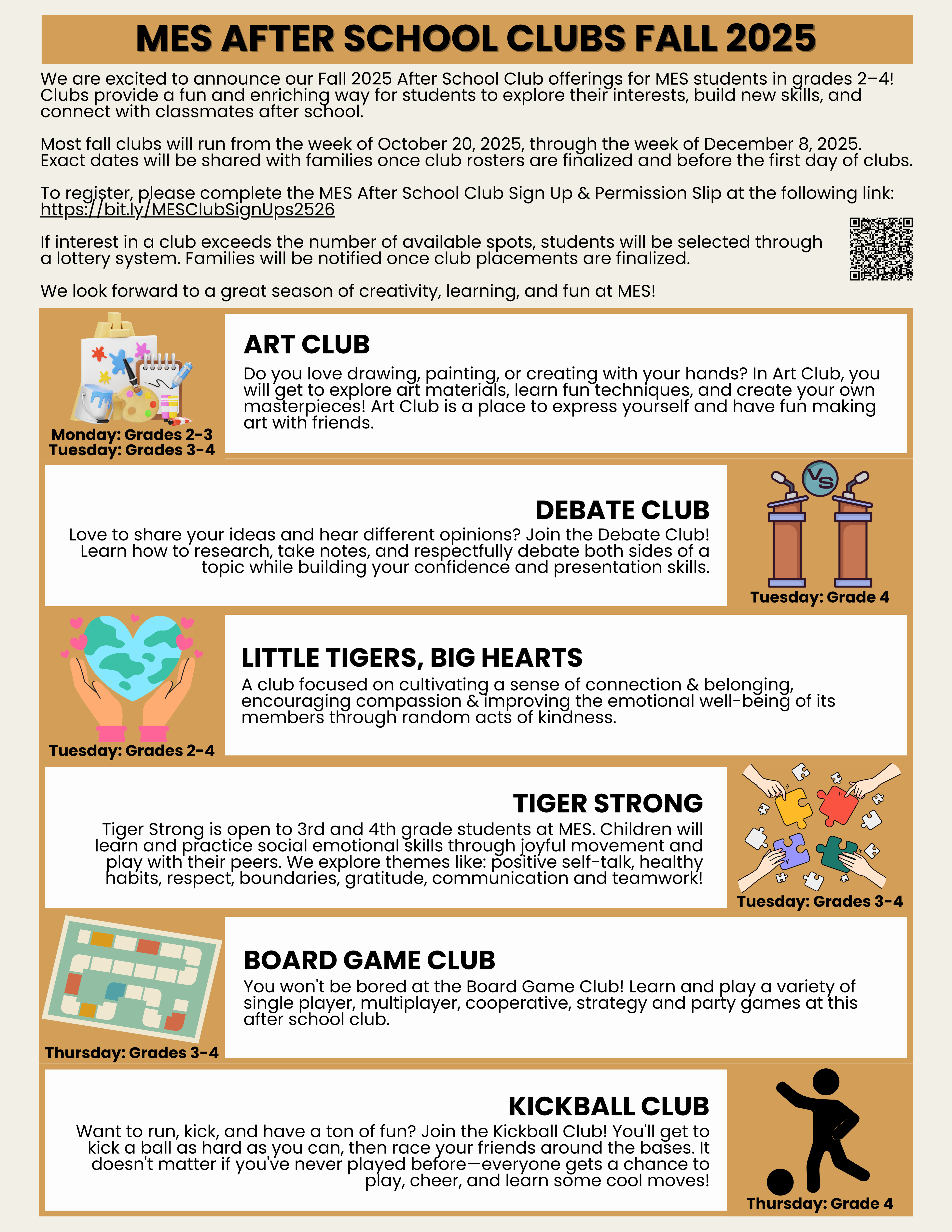 MES After School Club Offerings Fall 2025